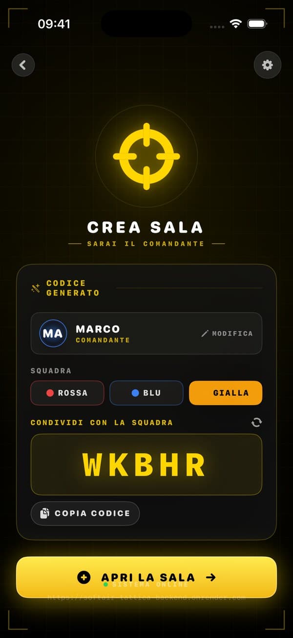 Crea sala — codice condiviso