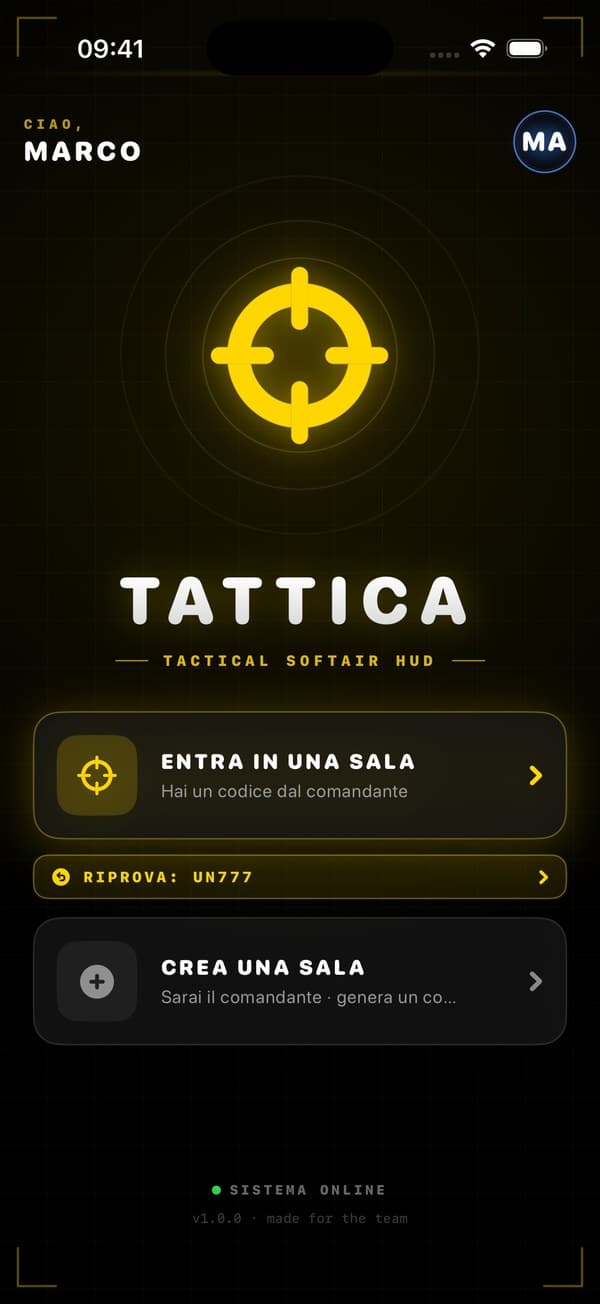 Schermata Welcome di Tattica Six